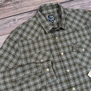 PRPS Goods & Co Mens Size XL Olive Green Tweed Wool Blend Western Snap Shirt NEW
